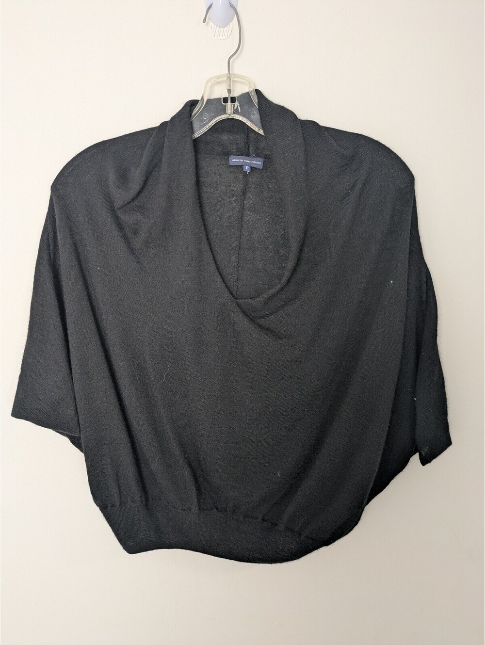 Adolfo Dominguez Women Wool Black Drape Neck Batwing Knit Sweater Top Small